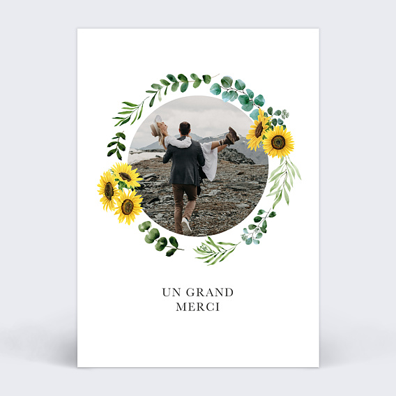 Carte remerciement mariage Tournesol