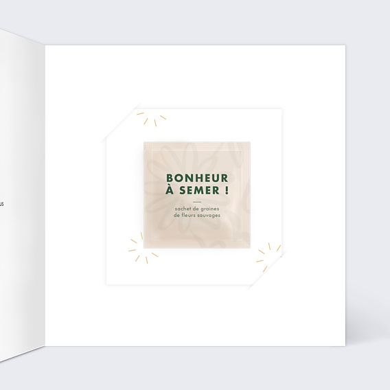 Carte remerciement mariage Bandeau avec graines Intérieur Droit