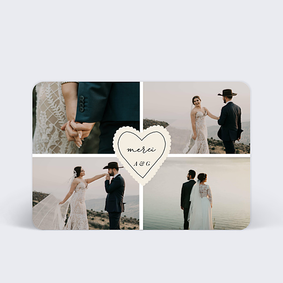 Remerciements mariage Etiquette Coeur