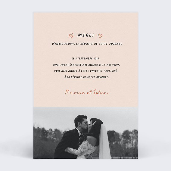 Carte remerciement mariage Recette Parfaite Verso