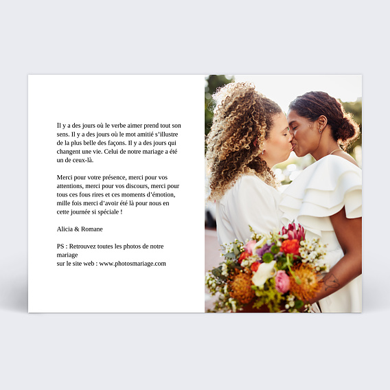 Carte remerciement mariage Bandeau Central Verso