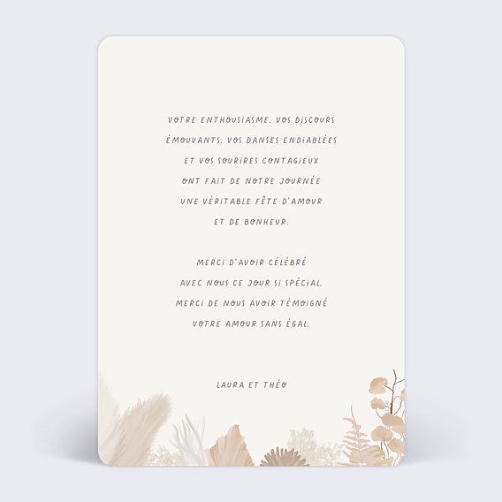 Carte remerciement mariage Couronne Bohème Verso