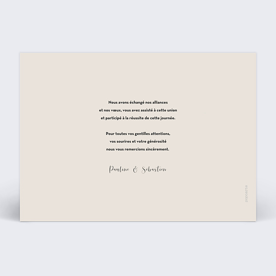 Carte remerciement mariage Polaroid Mariage Verso