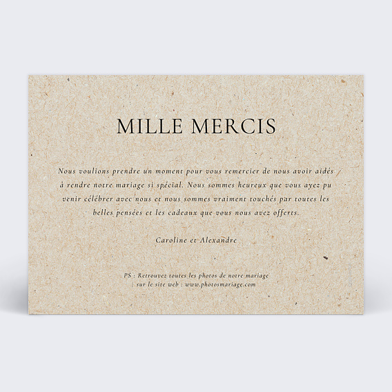 Carte remerciement mariage Élégance Intemporelle Kraft Verso