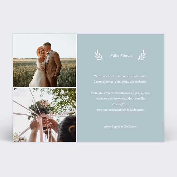 Carte remerciement mariage Etiquette végétal Verso