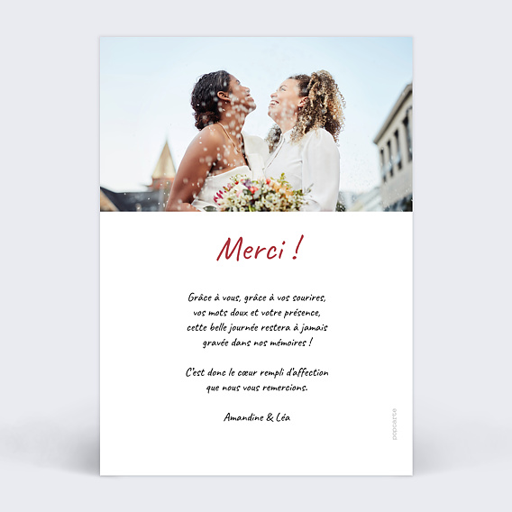Carte remerciement mariage Portrait en illustration minimaliste Verso