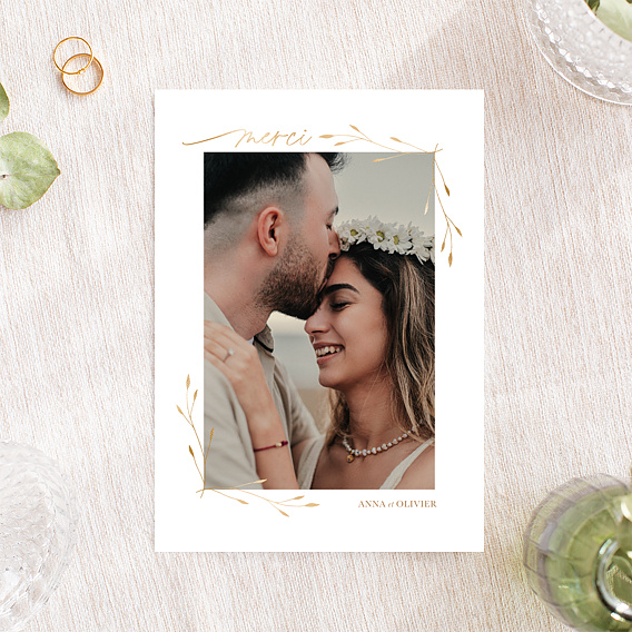 Carte remerciement mariage Cadre Fleuri Après 1