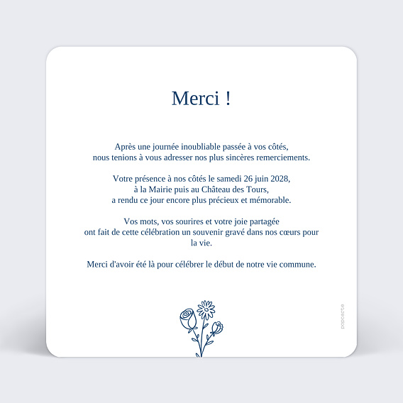 Remerciements mariage Memory