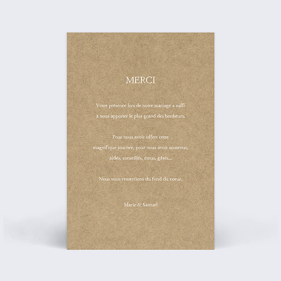 Carte remerciement mariage Joli Kraft Verso