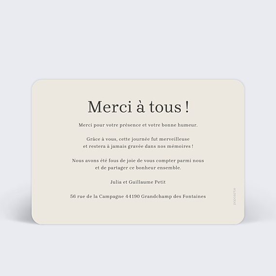 Remerciements mariage Merci de côté
