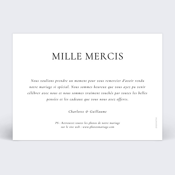 Carte remerciement mariage Élégance Intemporelle Verso