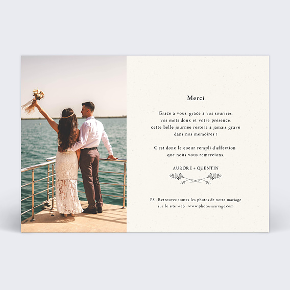 Carte remerciement mariage Gravure Vintage Verso