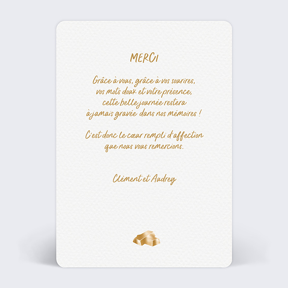 Carte remerciement mariage Invités en Or Illustré Verso