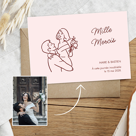 Remerciements mariage Portrait dessiné au trait