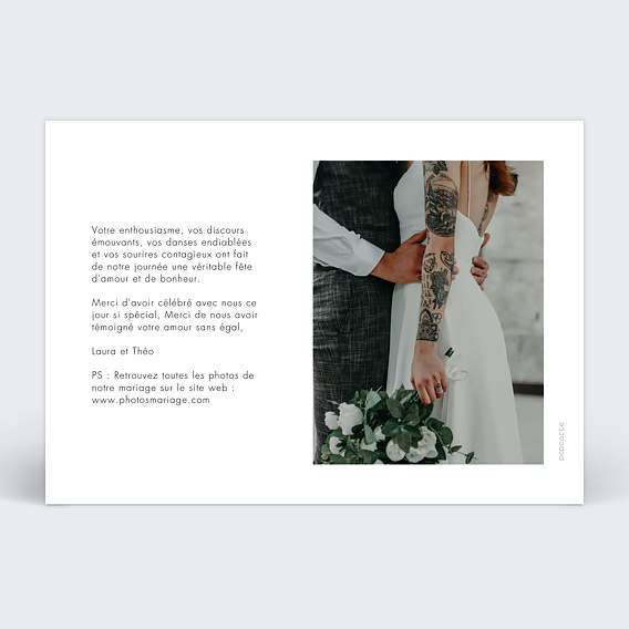 Carte remerciement mariage Harmonie Verso