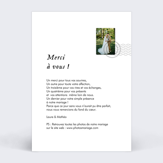 Carte remerciement mariage Multiphoto Etiquette Verso