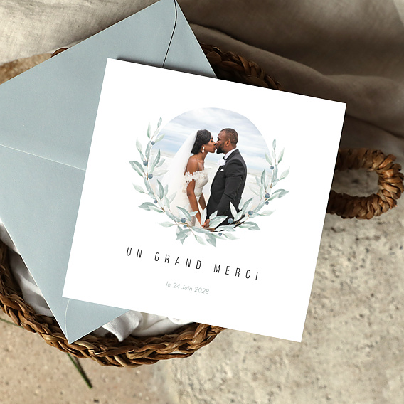 Carte remerciement mariage Couronne Aquarelle Après 4