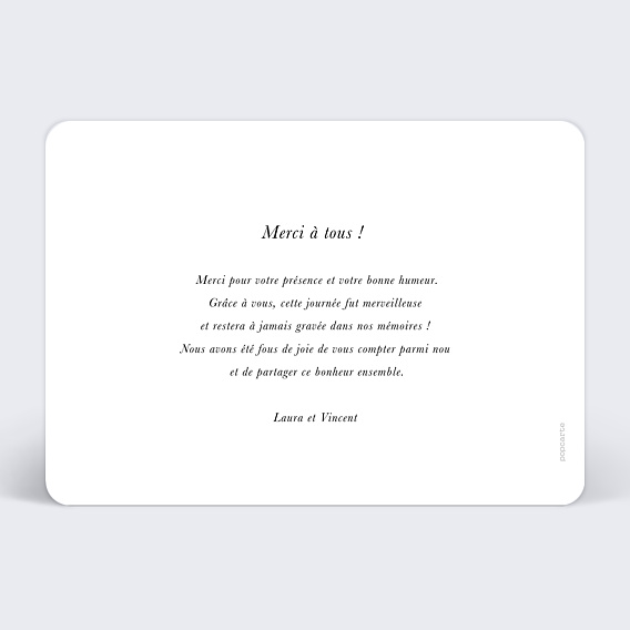 Carte remerciement mariage Moderne Verso