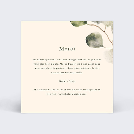 Remerciements mariage Eucalyptus Elégant