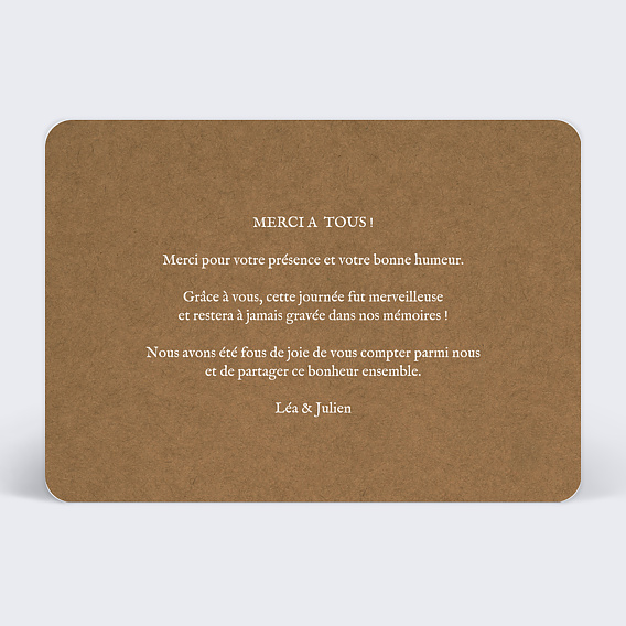 Carte remerciement mariage Etiquette Ajourée Verso