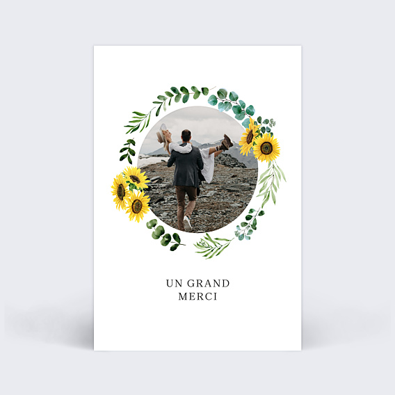 Carte remerciement mariage Tournesol