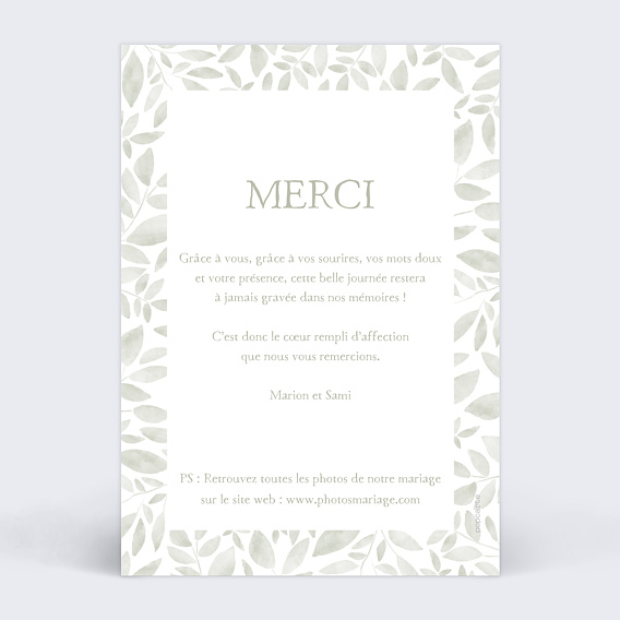 Carte remerciement mariage Jolis brins Verso
