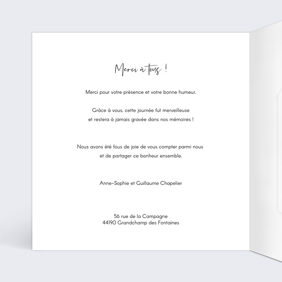 Carte remerciement mariage Bandeau avec graines Intérieur Gauche