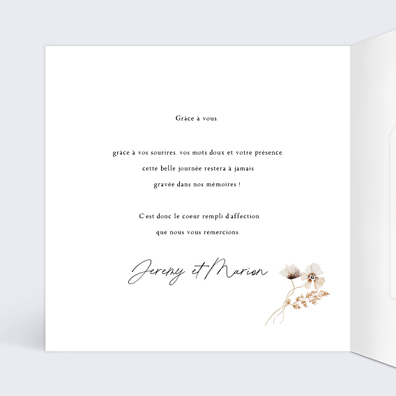 Carte remerciement mariage Couronne de Fleurs avec graines Intérieur Gauche