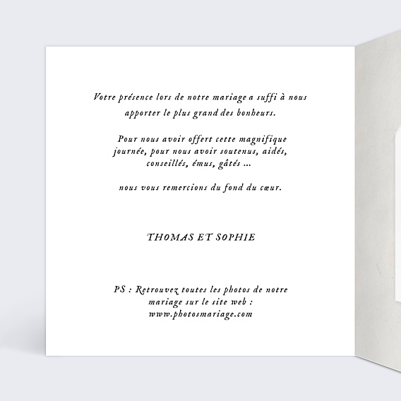 Carte remerciement mariage Douceur Chiné avec graines Intérieur Gauche