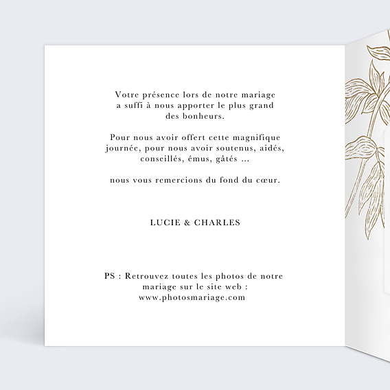 Carte remerciement mariage Merci fleuri avec graines Intérieur Gauche