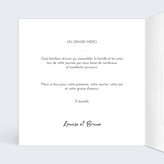 Carte remerciement mariage Pêle Mêle Coeur Graines à planter Intérieur Gauche