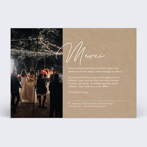 Carte remerciement mariage Amour débordant Verso