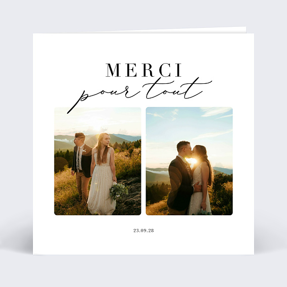 Carte remerciement mariage Grande Typo Merci avec graines Recto