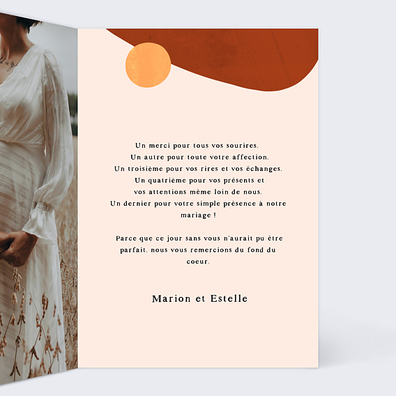 Carte remerciement mariage Bohème Coloré Intérieur Droit