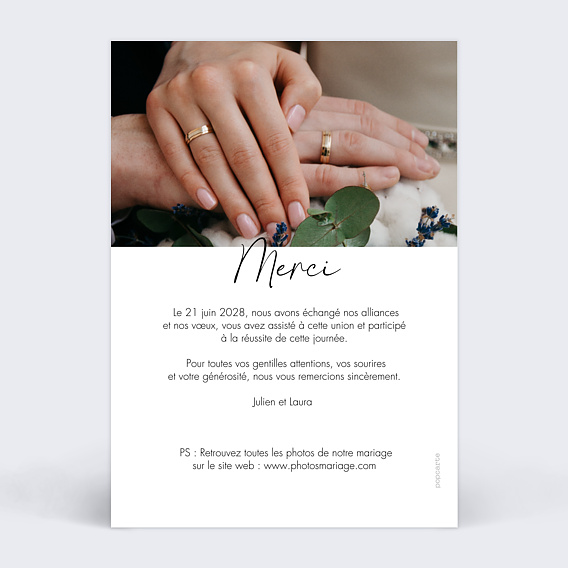 Carte remerciement mariage Famille mariage Verso