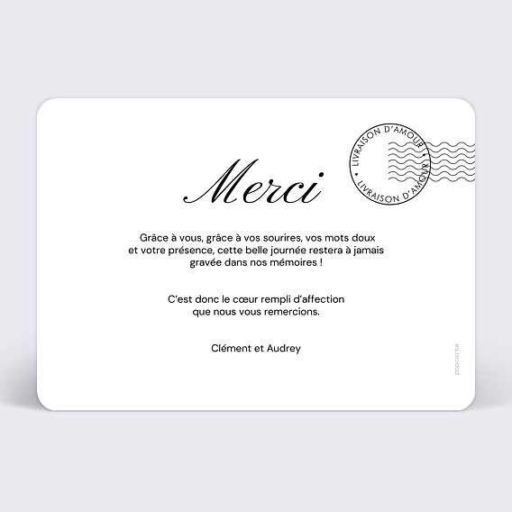 Carte remerciement mariage Lettre Reçue Verso
