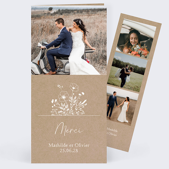 Carte remerciement mariage Bouquet Champêtre