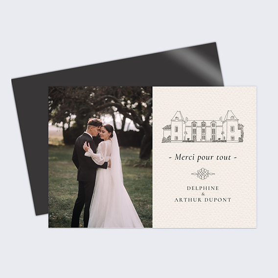 Carte remerciement mariage Domaine avec Photo