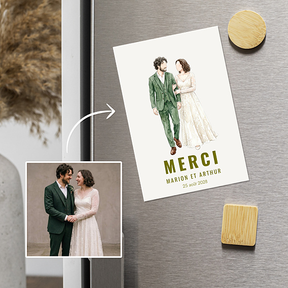 Remerciements mariage Portrait aquarelle aligné simple