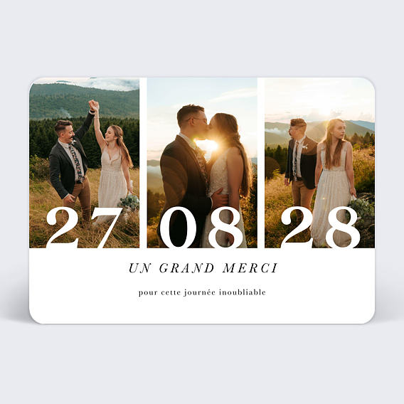 Carte remerciement mariage Date inoubliable