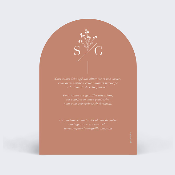 Carte remerciement mariage Botanica Verso