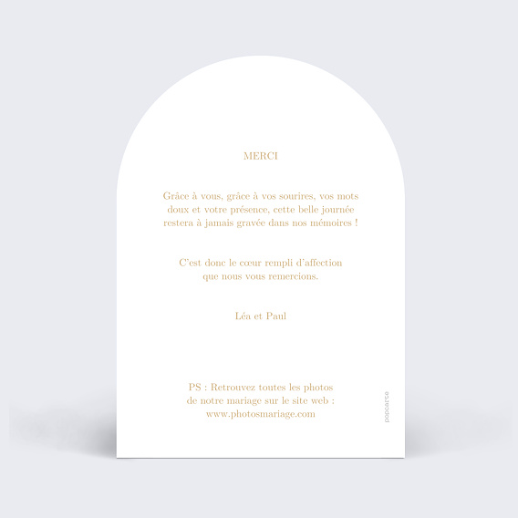 Carte remerciement mariage Ligne ocre Arche Verso