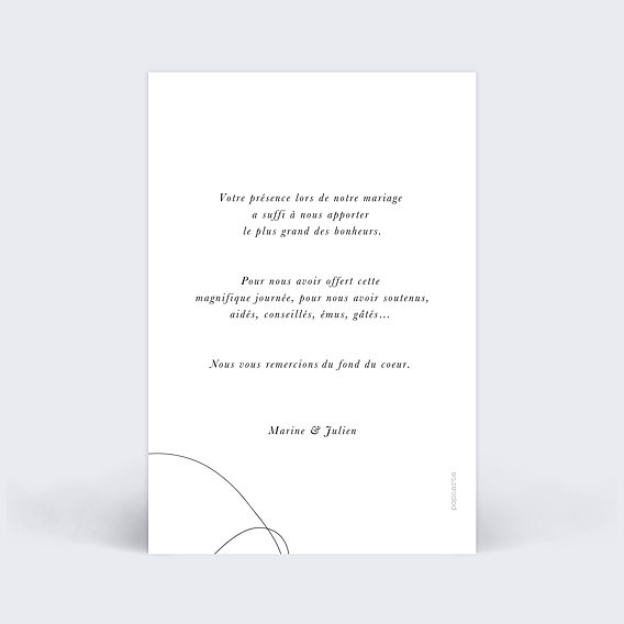 Carte remerciement mariage Affection Verso