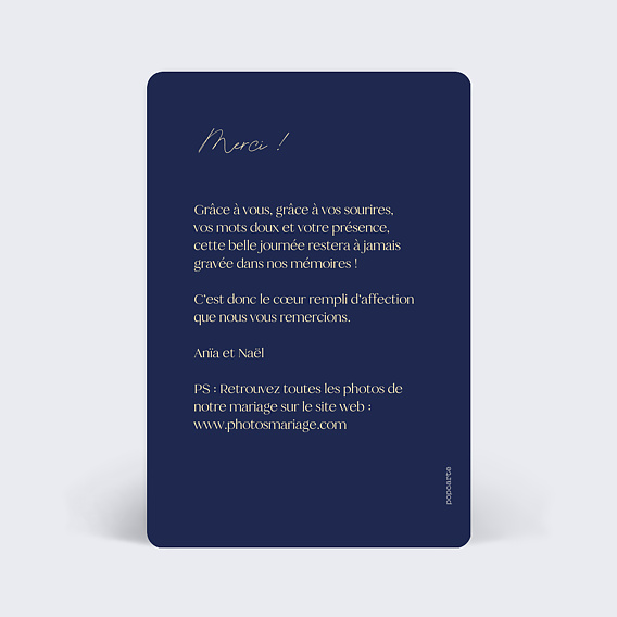 Carte remerciement mariage Main de Fatma Dorée Verso