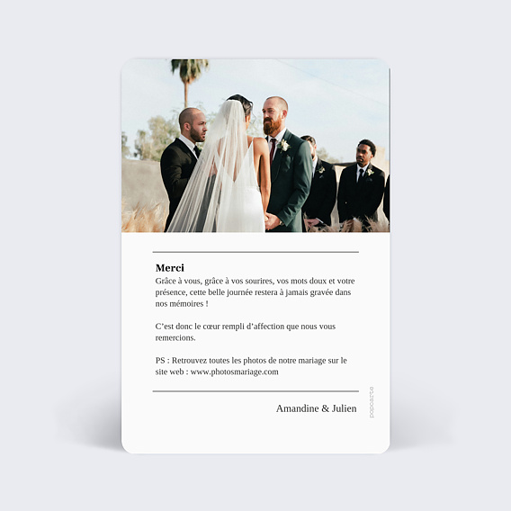 Carte remerciement mariage Petite Définition Verso