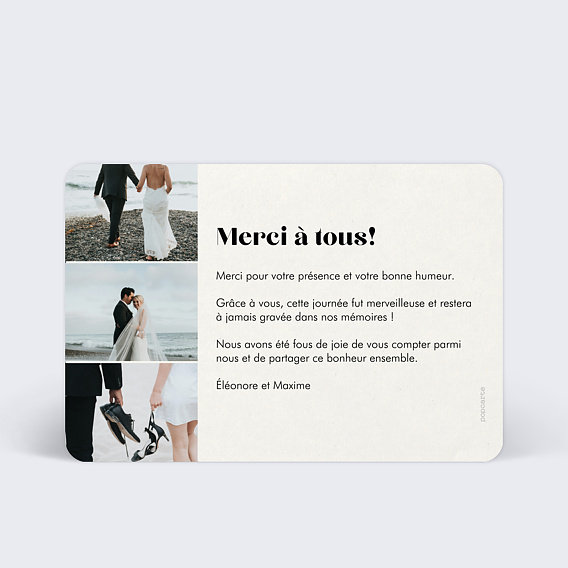 Carte remerciement mariage Pleine Page Verso