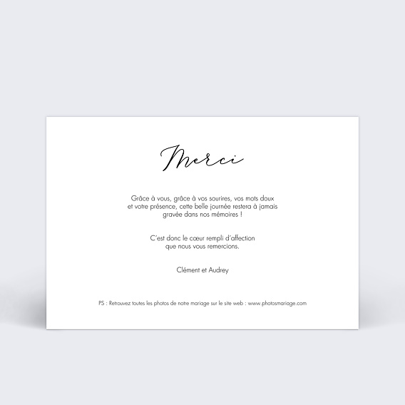 Carte remerciement mariage Votre Photo ici  Verso