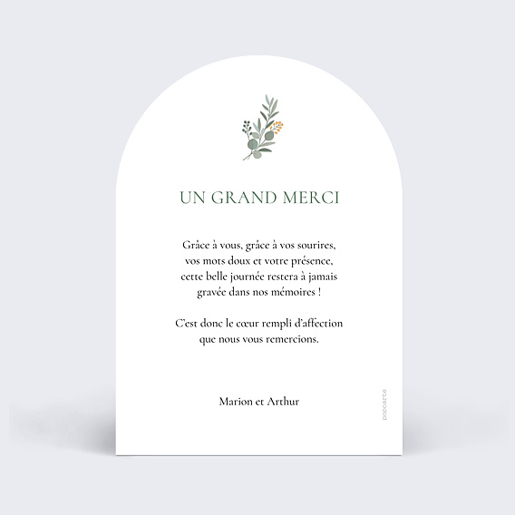 Remerciements mariage Portrait minimaliste avec couronne eucalyptus