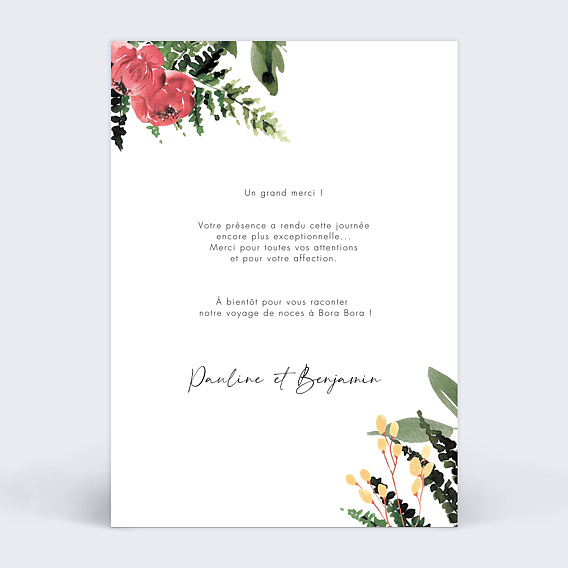 Carte remerciement mariage Wild Flowers Verso