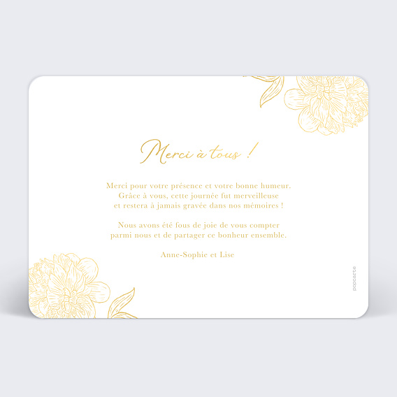 Carte remerciement mariage Gold Flower Verso